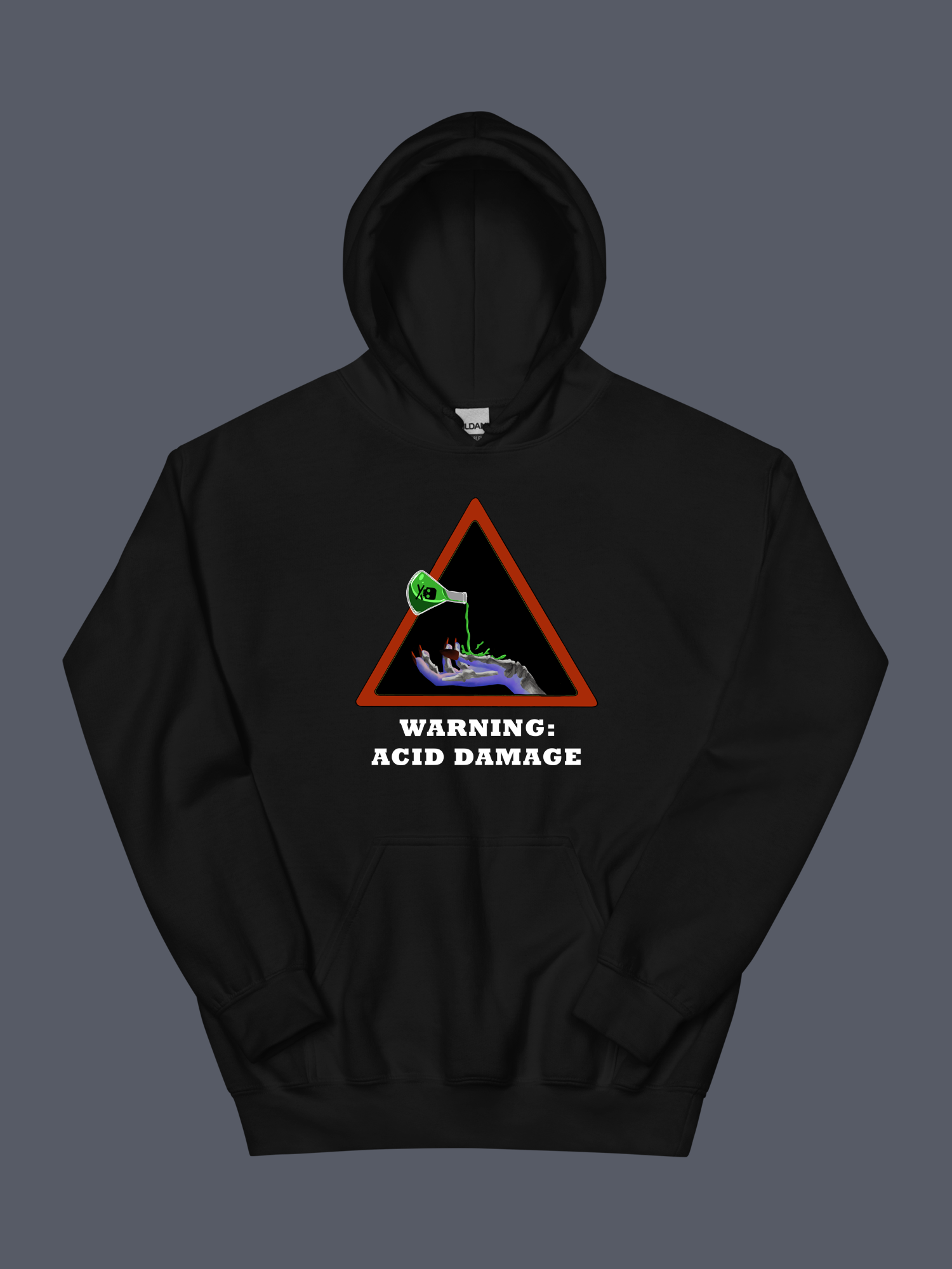 Warning Acid Damage Black Hoodie