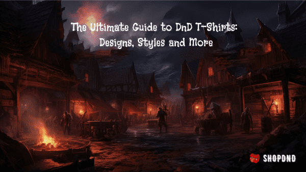 A dark medieval village with adventurers, showcasing a ultimate guide to DnD design and styles for DnD T-shirts.